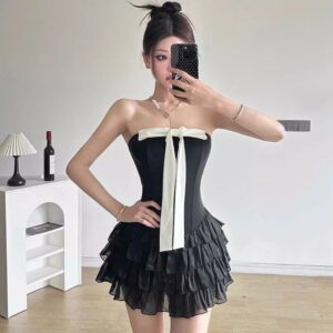 Đầm Váy Cúp Ngực Phối Nơ Ngực Bèo Tầng - CoBaShop