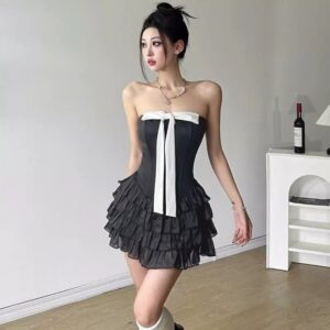 Đầm Váy Cúp Ngực Phối Nơ Ngực Bèo Tầng - CoBaShop