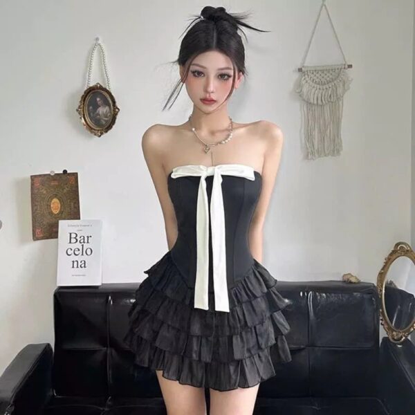 Đầm Váy Cúp Ngực Phối Nơ Ngực Bèo Tầng - CoBaShop