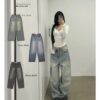Quần jeans lưng cao ống suông form hàn phủ khói - CoBaShop