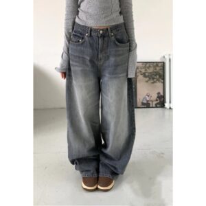 Quần jeans lưng cao ống suông form hàn phủ khói - CoBaShop