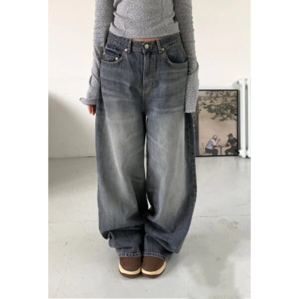 Quần jeans lưng cao ống suông form hàn phủ khói - CoBaShop