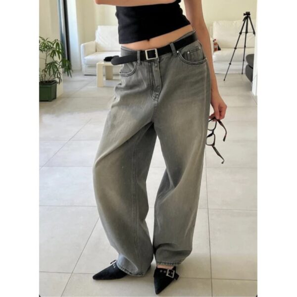 Quần jeans lưng cao ống suông form hàn phủ khói - CoBaShop