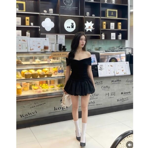 Váy Trễ Vai Nơ Thun Lạnh Thiết Kế Nhún Eo Tôn Dáng Có Lót Quần Bảo Hộ - CoBaShop